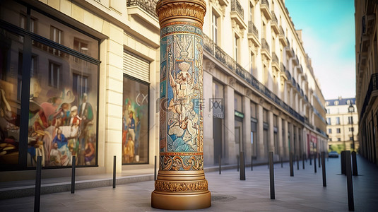 街海报背景图片_法国巴黎传统法国莫里斯专栏广告的 3d 渲染