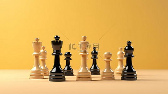 导游棋子背景图片_逼真的 3d 渲染的棋子在柔和的黄色背景