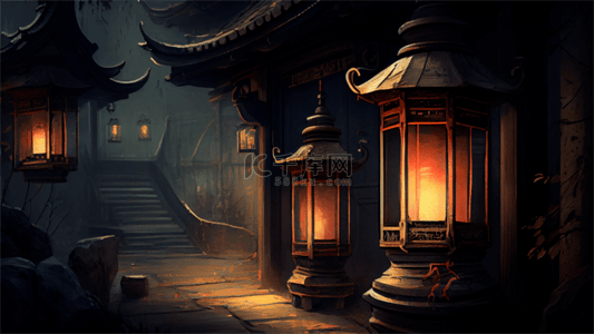 房屋中式背景图片_古建筑中国风格插画背景