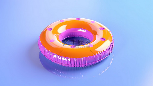夏季有趣的充满活力的充气环漂浮在 3D 渲染的紫色背景上
