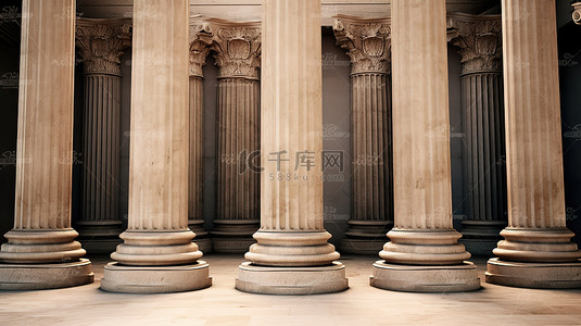 国潮古代女子背景图片_古代风格的柱子逼真的高分辨率 3D 插图
