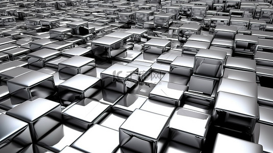 钢筋施工背景图片_未来风格 3D 渲染中的抽象挤压银色方块