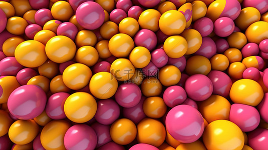彩色 3D 插图中的抽象黄色和粉色球体