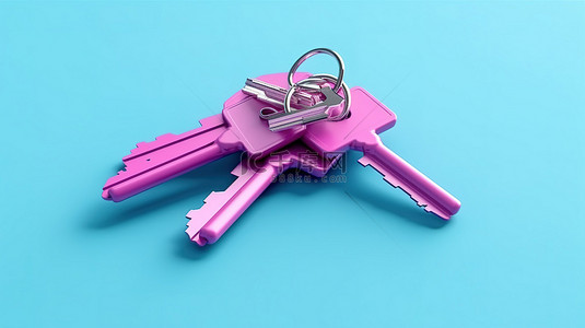 ui房子背景图片_纯蓝色背景上的粉色单色键的简约 3D 渲染标志性 ui ux 设计元素
