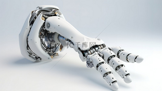 人手机械臂背景图片_机器人手用手指 3d 在白色背景上渲染