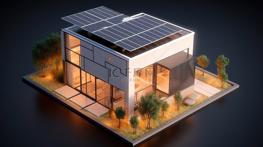 小家背景背景图片_带太阳能电池板的等距住宅令人惊叹的 3D 渲染