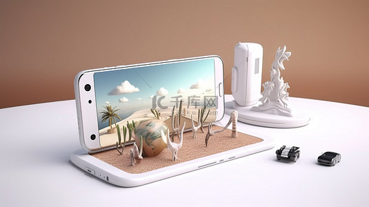 旅行箱元素背景图片_旅游业为您的模型设计概念化了智能手机的 3D 渲染
