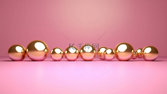 闪闪发光的金色球体设置在柔和的粉红色背景下 3d 生成