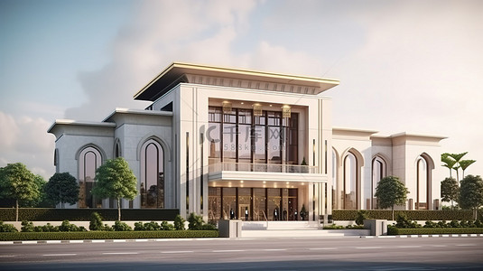 通过建筑建筑3D渲染，精致的皇冠大厅外观设计