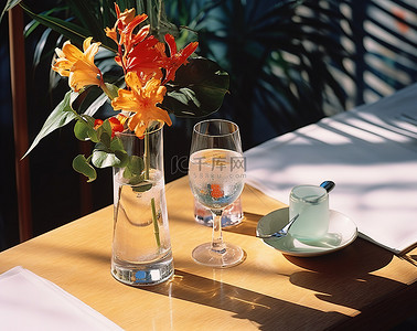 菜单背景图片_配有眼镜和鲜花的餐桌布置