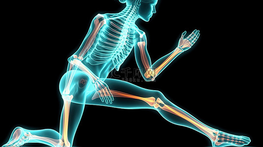 女性运动背景图片_3D 渲染的女性医学人物执行瑜伽伸展运动时突出显示的脊柱区域