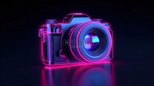 霓虹灯 ui ux 界面元素 3d 渲染中的发光相机图标