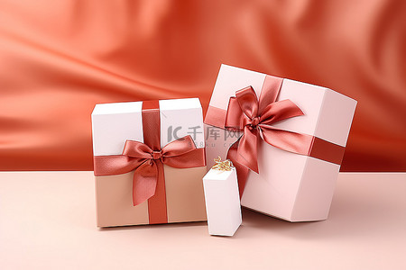 塔罗牌礼物背景图片_两个带红丝带的礼物盒
