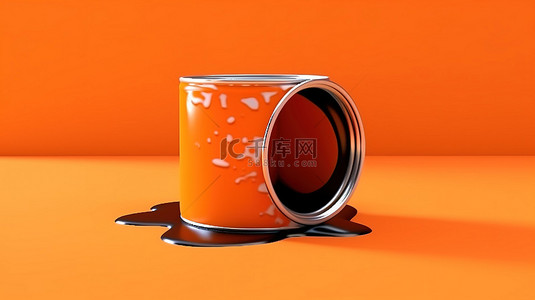 充满活力的橙色背景上的 3D 渲染单色油漆罐