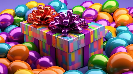 充满活力的生日庆祝盒新年壮观的 3D 渲染