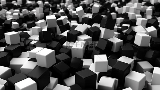 抽象立方体堆栈的单色 3D 渲染