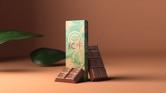 铝箔包装巧克力零食棒的 3D 插图，具有时尚的产品设计