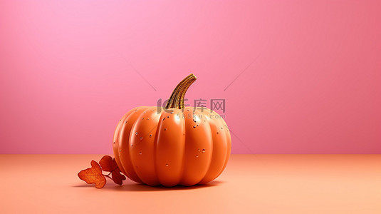 十月背景图片_秋季促销 粉红色背景下南瓜的 3D 渲染