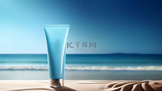 蓝色背景护肤品背景图片_护肤品补水海边沙滩背景