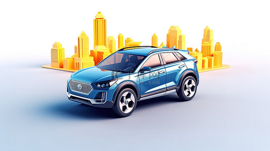 用于城市驾驶的最新电动跨界 SUV 的 3D 插图