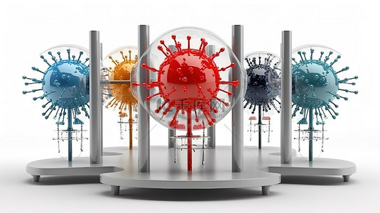 冠状病毒病毒背景图片_白色背景展示 3d 病毒渲染和快速测试台