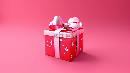 生日礼盒背景图片_快乐的生日庆祝活动推出粉红色背景上带有红丝带的礼品盒 3D 插图