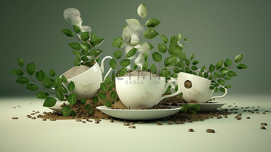 新中式茶饮背景图片_咖啡饮品热饮植物