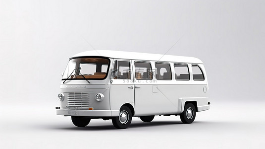 紧凑型白色巴士，方便城市和郊区旅行 用于设计和广告的空白画布3D 插图