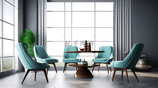 客厅现代家具的 3D 渲染