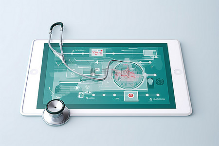 设备通信背景图片_带有听诊器和图标的平板电脑设备的图像