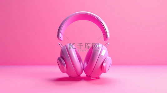 音乐心形背景图片_3d 在孤立的粉红色背景上渲染心形粉红色耳机的插图
