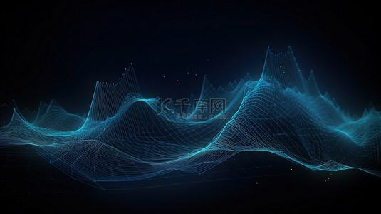 波浪圈背景图片_计算机生成的 3D 抽象波浪背景，具有几何多边形图案中互连的点和线