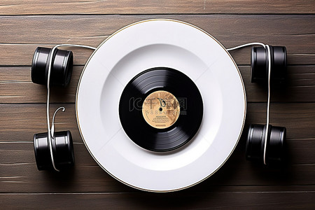 盘子上的耳机和音乐图案