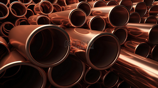 白色背景工业铜圆管的 3d 插图