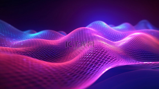 数据可视化框背景图片_以 3D 呈现的霓虹紫色和粉色波浪抽象数据可视化技术背景