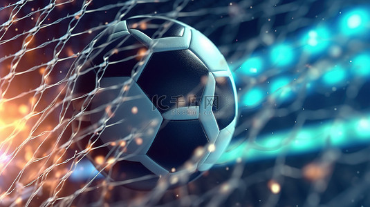 时刻背景图片_胜利的时刻以 3d 呈现的足球入网的特写视图