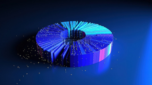 用于网络分析和数据分析的蓝色背景圆形数据图的 3D 渲染