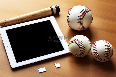 游戏工作室背景图片_平板电脑 ipad 和棒球游戏套件