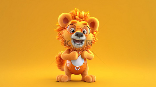 3d 动画狮子，戴着俏皮的面具