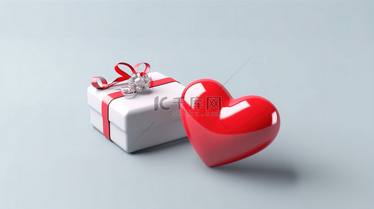 情人节假期内容心和礼品盒的 3D 渲染