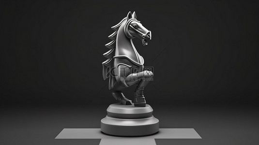 玩具图标背景图片_游戏图标国际象棋骑士轮廓的单色 3D 渲染