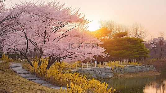公园樱花背景图片_由美
