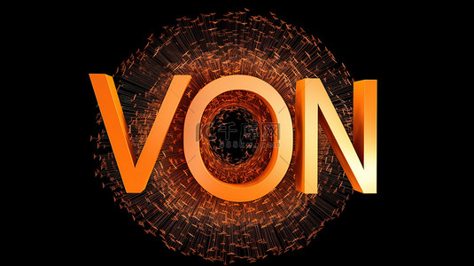 vpn路由器背景图片_VPN 首字母缩略词以橙色字母悬停在黑色背景上，描绘虚拟专用网络 3D 插图的概念