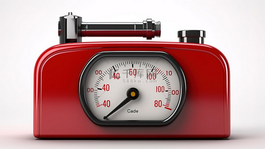 指示标志背景图片_3D 渲染的燃油仪表板仪表指示白色背景下红色金属罐旁边的满箱