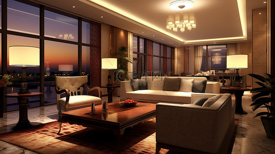 想象棕树背景图片_想象一下高端酒店的豪华起居区