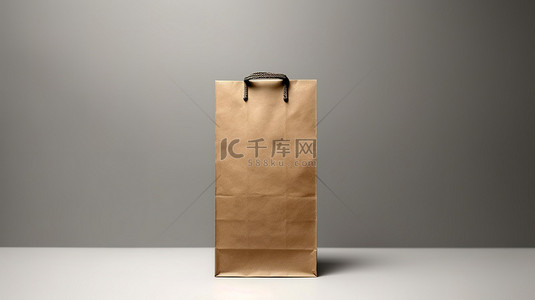 现代生态友好型包装半侧牛皮纸袋样机，灰色背景促销广告概念上的棕色高窄模板 3D
