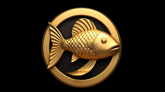 光的金色背景图片_哑光金板上的金色鱼图标是引人注目的 3D 渲染社交媒体符号