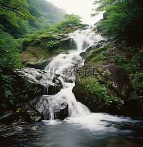 流淌水背景图片_许多瀑布在山间流淌