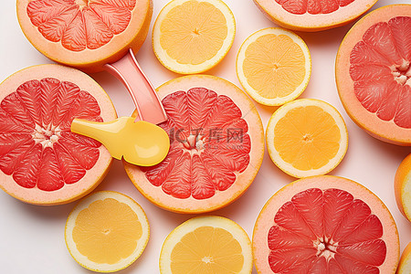 水果柚子背景图片_橙片柠檬片和柚子