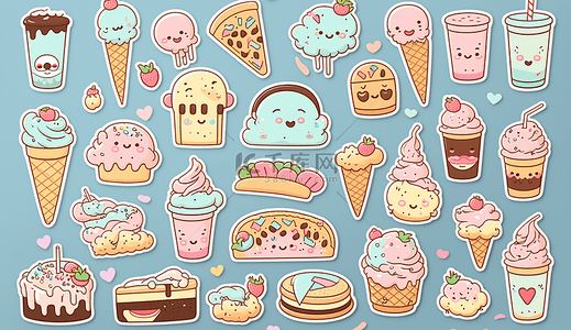 卡通食物面包背景图片_蛋糕冰淇淋快餐美食卡通食物背景